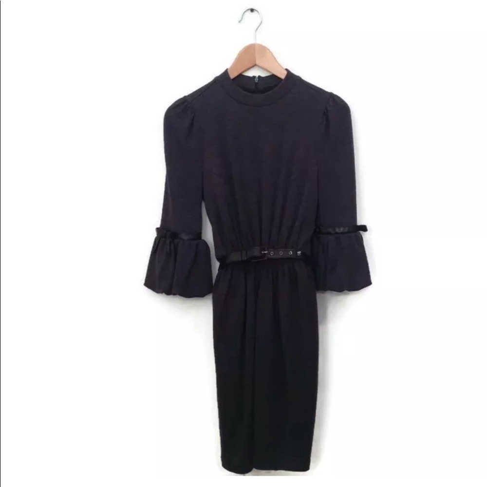 Andrew GN Dress Wool Bell Sleeve Pleated Shift